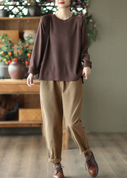 Khaki Elastic Waist Oversized Cotton Harem Pants Fall