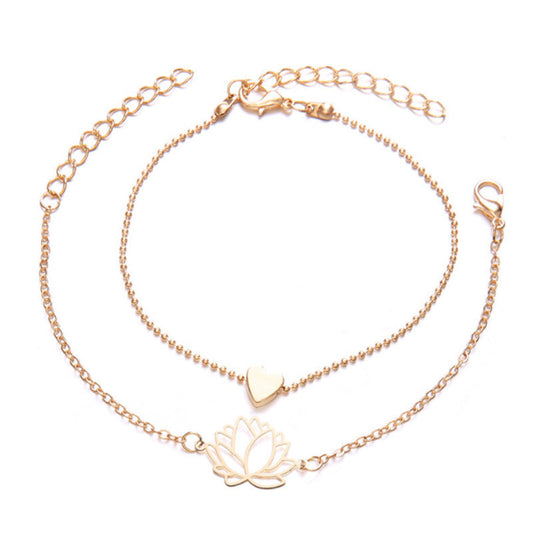 Buddha Stones 2pcs Lotus Flower Love Heart Enlightenment Bracelet