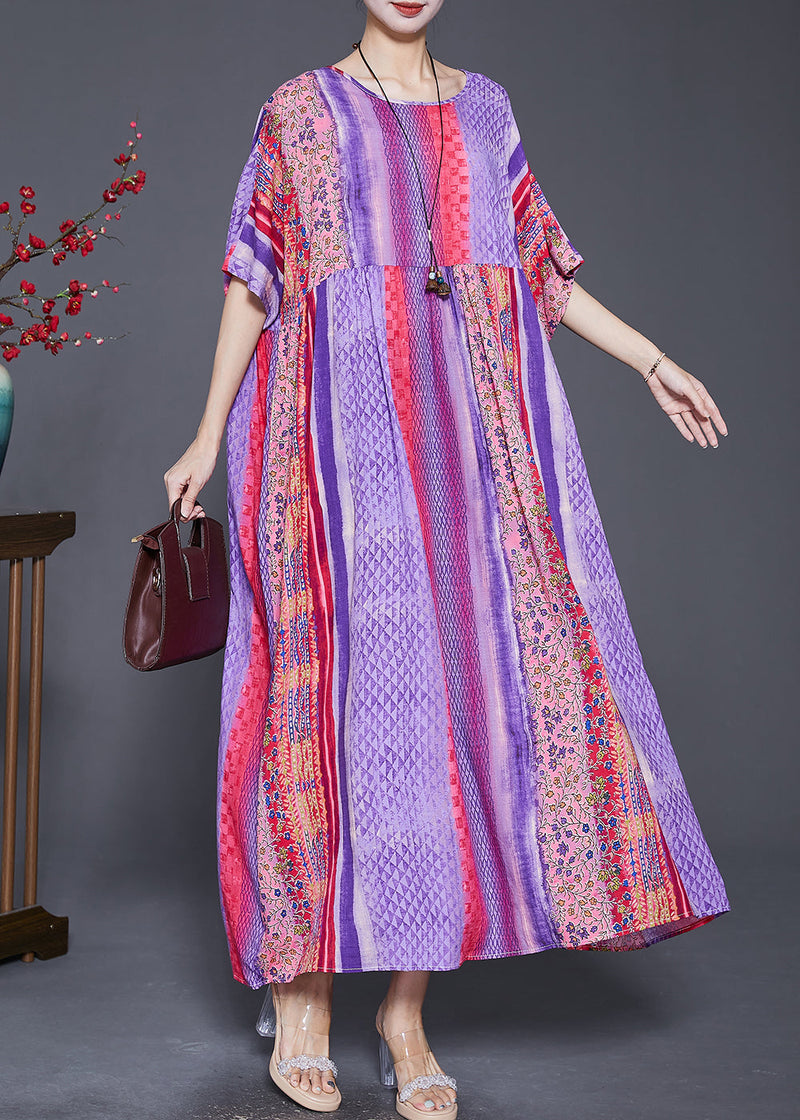 Purple Oversized Striped Cotton Maxi Dresses Summer