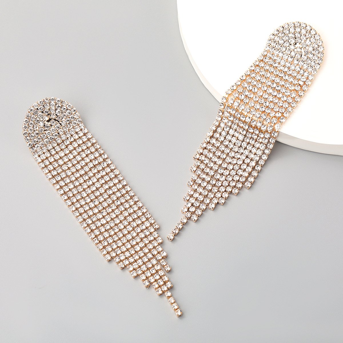 Geometric Alloy Diamond Tassel Earrings