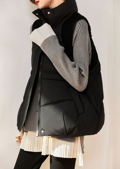 Khaki Peter Pan Collar Zippered Warm Fine Cotton Filled Waistcoat Sleeveless