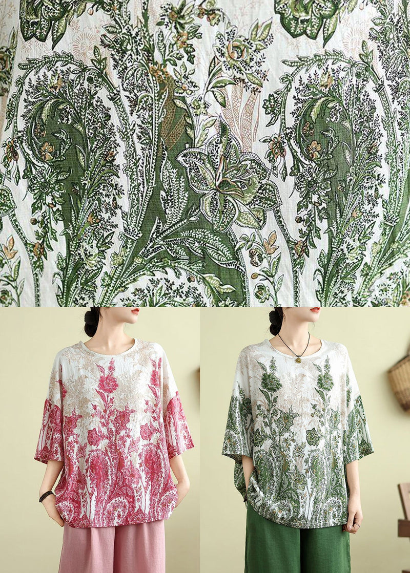 Green O-neck Patchwork Loose Top Summer