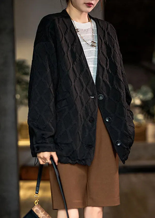 Chocolate V Neck Pockets Drawstring Cotton Coats Fall