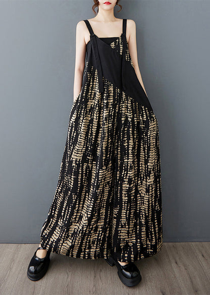 Black Oversized Patchwork Print Cotton Jumpsuit Summer