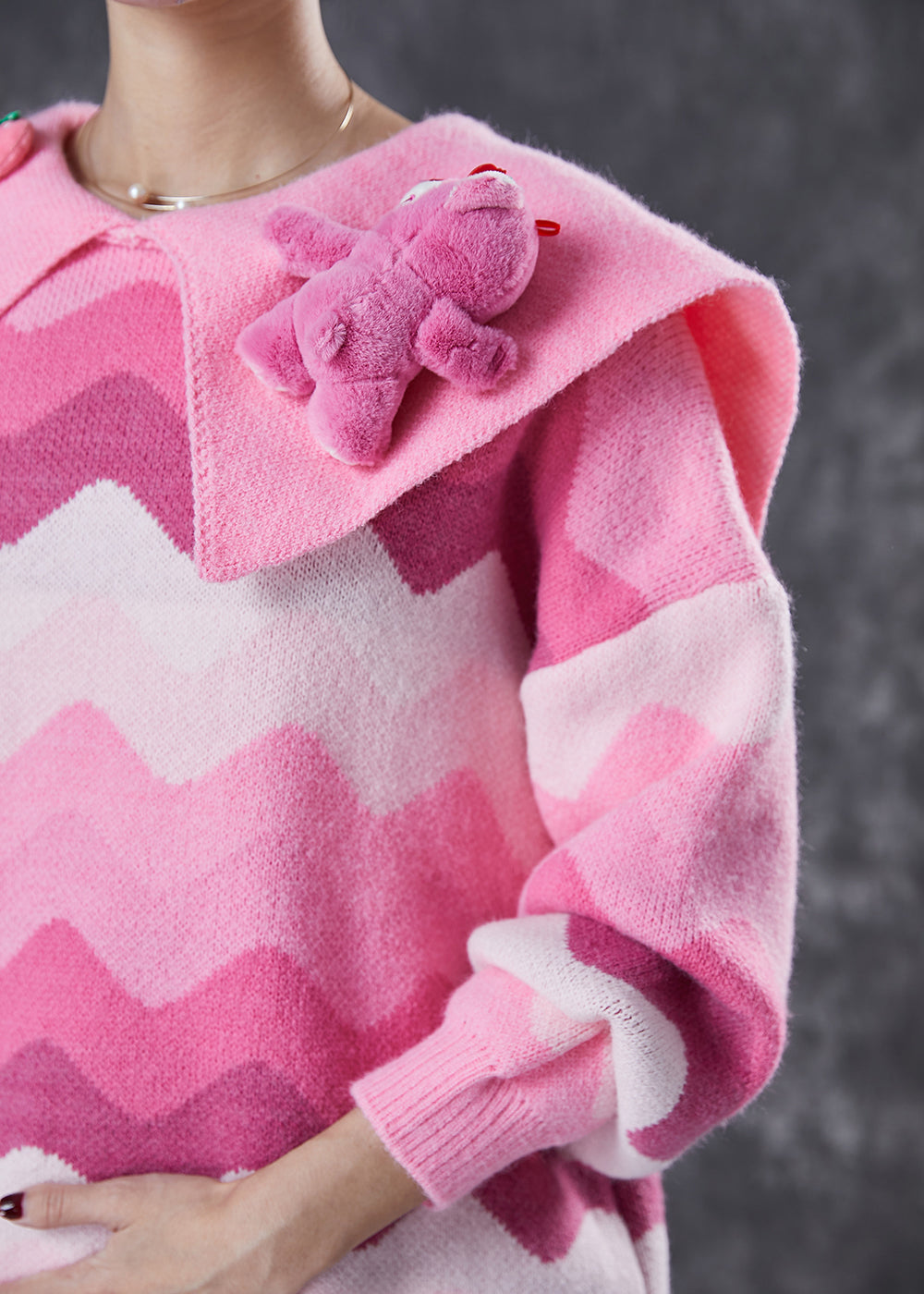 Pink Strawberry Bear Chunky Knit Sweaters Spring