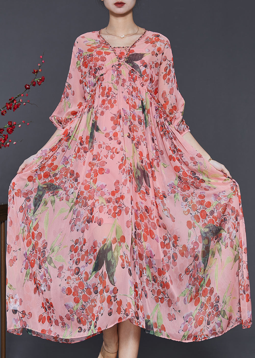 Pink Oversized Print Chiffon Beach Dresses Summer