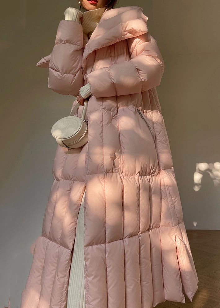 Pink Oversized Tie Waist Duck Down Down Coats Winter