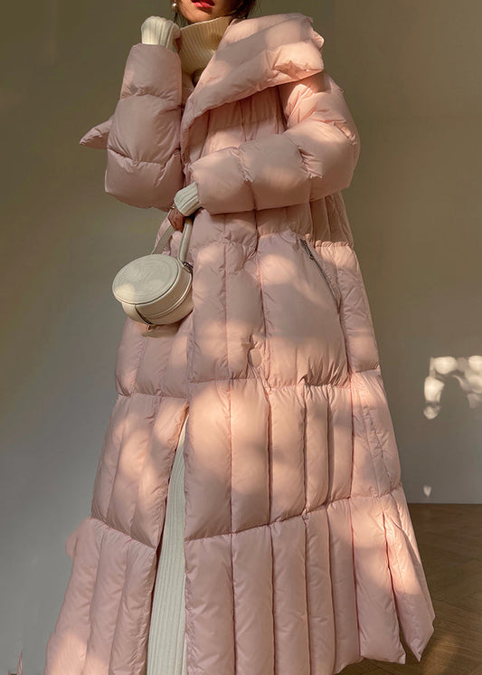 Pink Oversized Tie Waist Duck Down Down Coats Winter