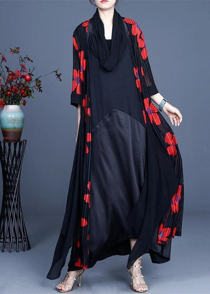 Simple Red Summer Silk Long Loose Jacket