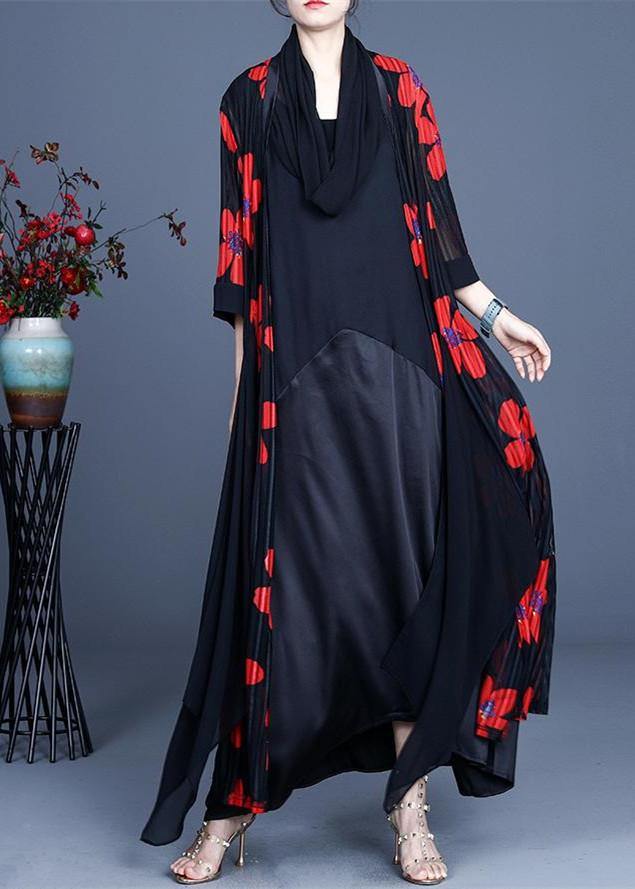 Simple Red Summer Silk Long Loose Jacket