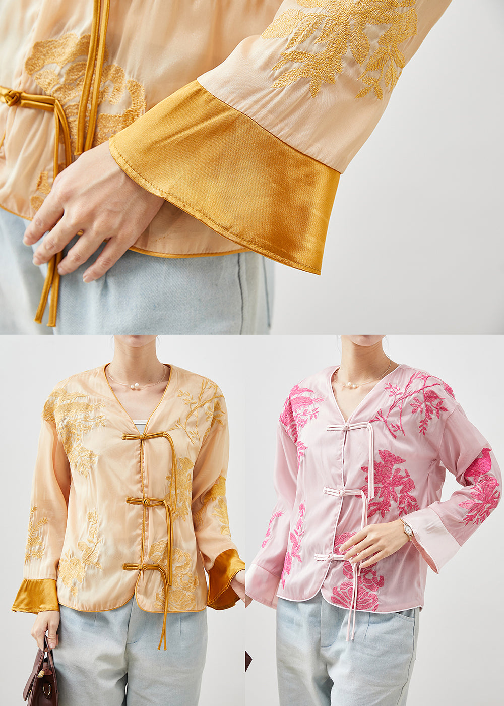 Chinese Style Yellow Embroideried Silk Top Fall