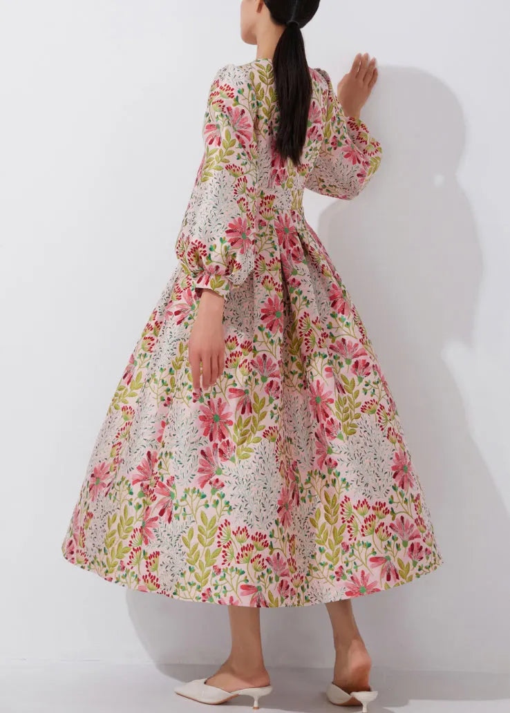 Multi O-neck Embroidered High Waist Dress Spring