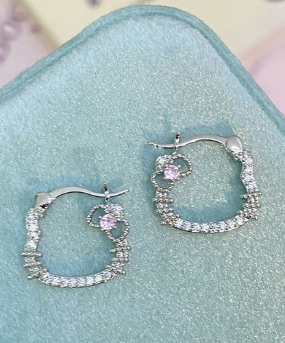 Diy Silk Copper Zircon Gem Stone Kt Cat Hoop Earrings