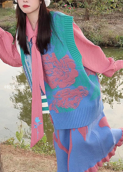 Pink Asymmetrical Cotton Knit Waistcoat Sleeveless