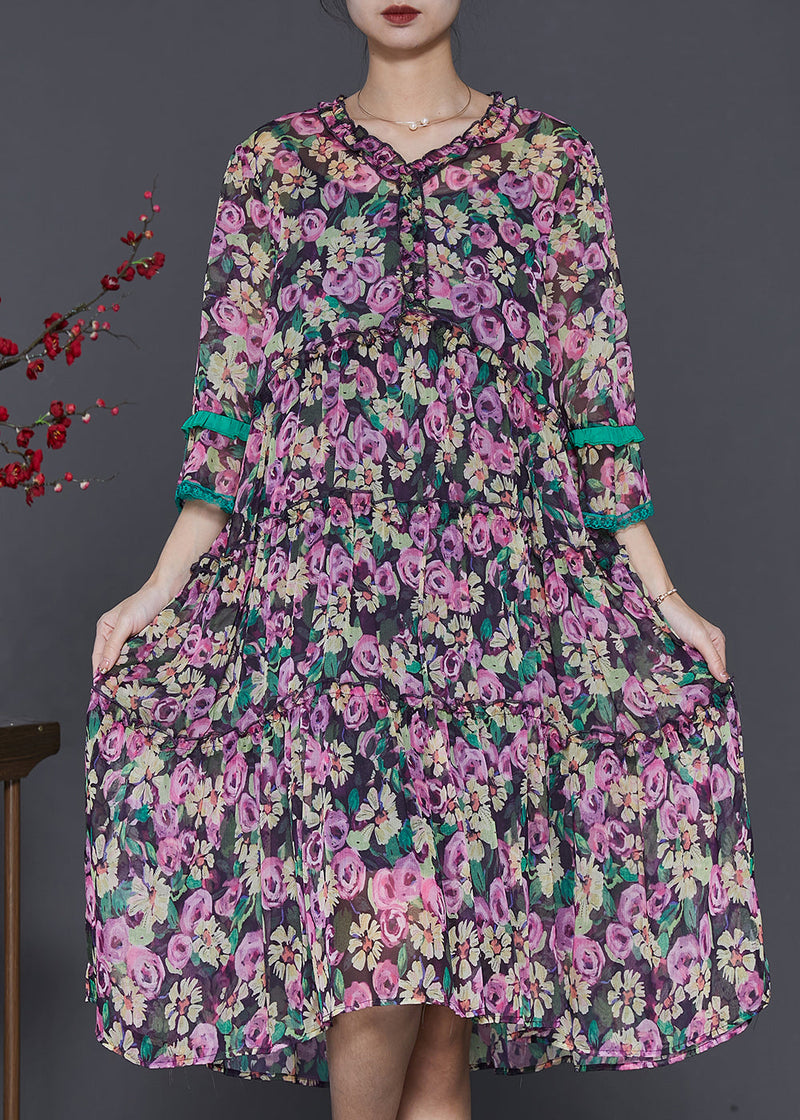 Stylish Black Ruffled Chiffon Dress Summer