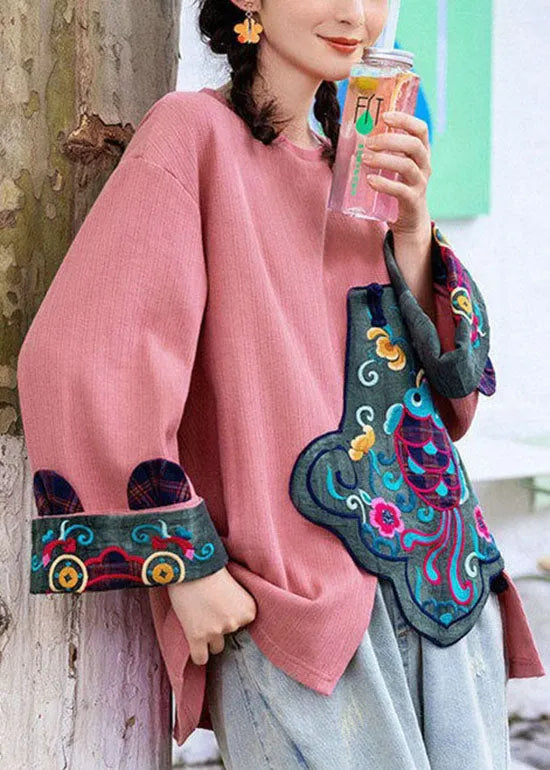 Blue Asymmetrical Design Embroideried Sweatshirts Tops Spring