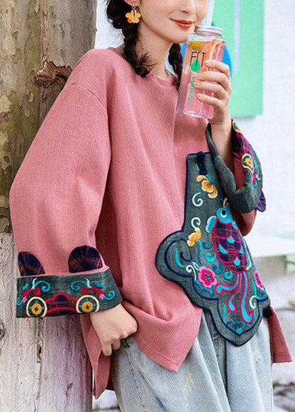 Blue Asymmetrical Design Embroideried Sweatshirts Tops Spring