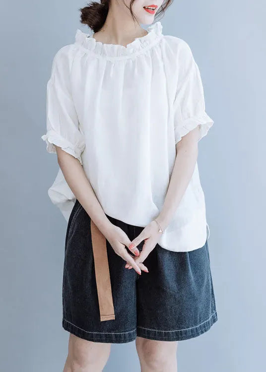 Mulberry Puff Sleeve Ruffled Linen Top