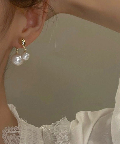 Brief Gold Copper Alloy Pearl Stud Earrings