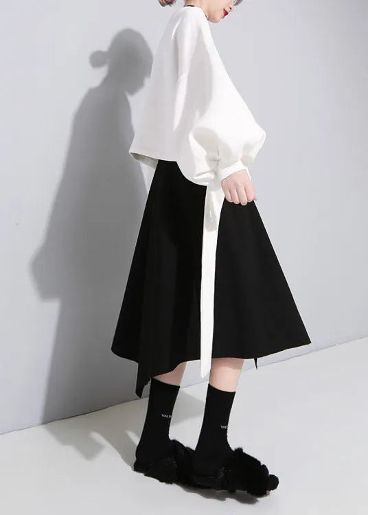 White O-neck Bow Asymmetrical Design Fall Loose Sweatshirts Top