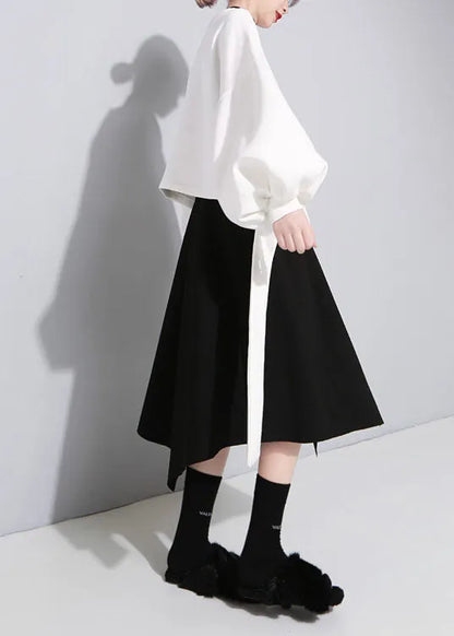 White O-neck Bow Asymmetrical Design Fall Loose Sweatshirts Top