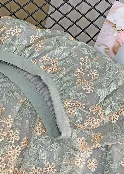 French Green Embroideried Straight Fall Skirts