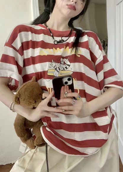 New Loose Cartoon Striped T-shirt