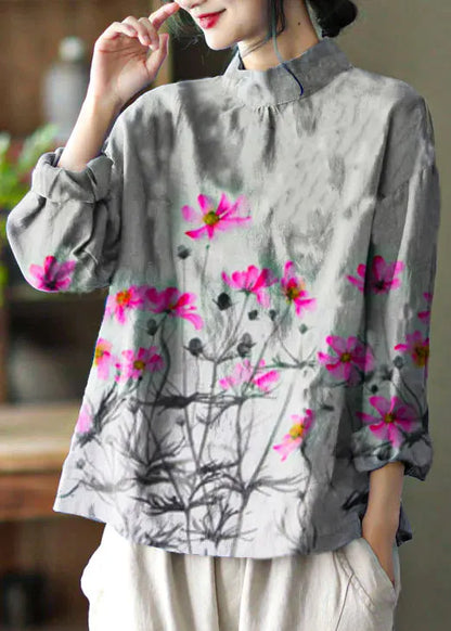 Stylish White Polka Dots Embroidered Retro Linen Blouse Tops Spring