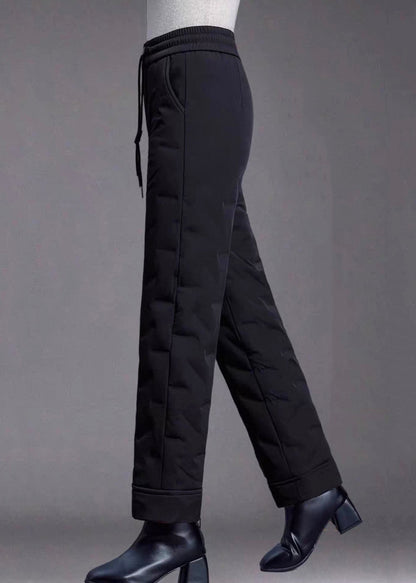 Fine Red Pockets Elastic Waist Duck Down Filled Straight Pants Winter