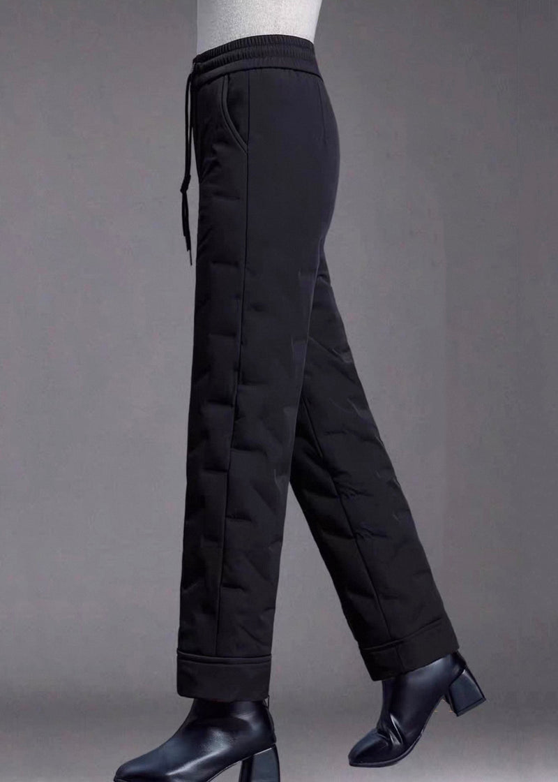 Fine Red Pockets Elastic Waist Duck Down Filled Straight Pants Winter