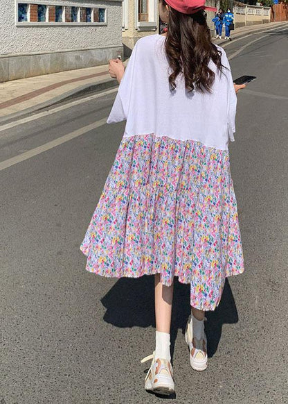 Green Loose Graphic a Line Summer Sundress Half Sleeve