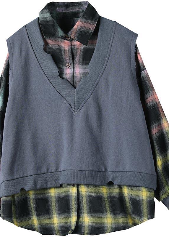 Diy Gray Top Silhouette Lapel Two Pieces Oversized Spring Blouse