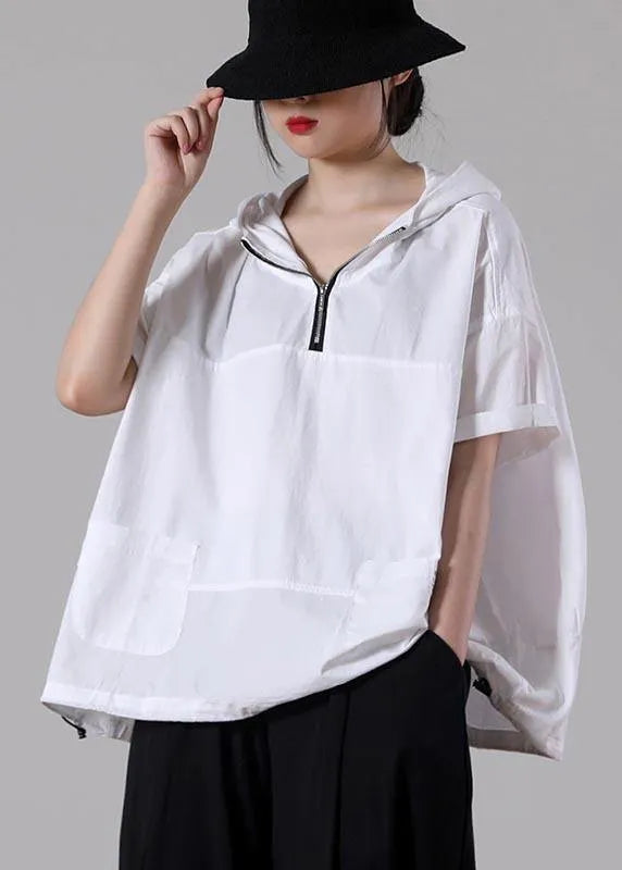 Fine Light Grey Zippered Patchwork Cotton T Shirt Summer