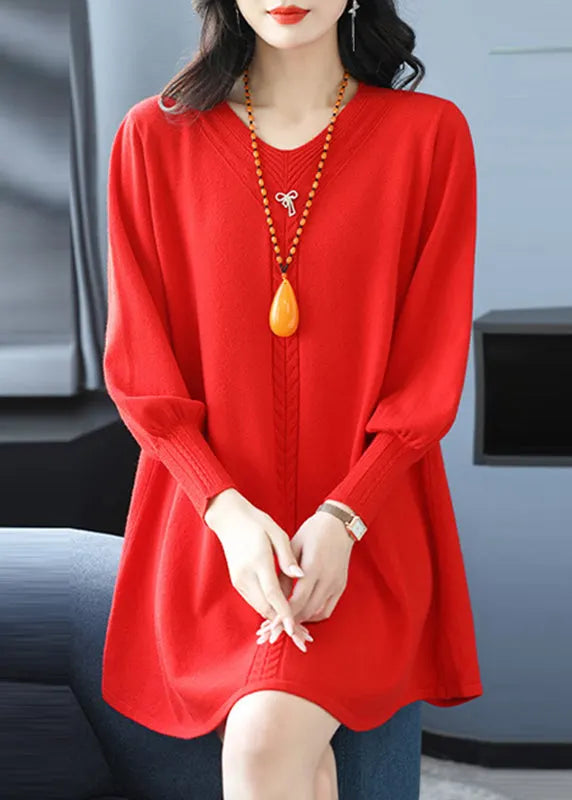 Red Patchwork Thick Cotton Knitted Sweaters Winter