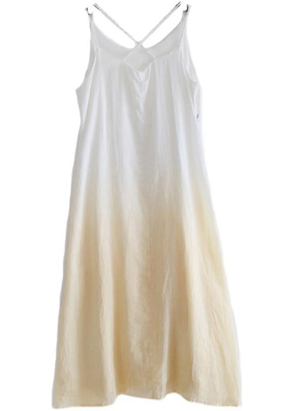 Yellow Tie Dye Backless Ramie Dress Summer