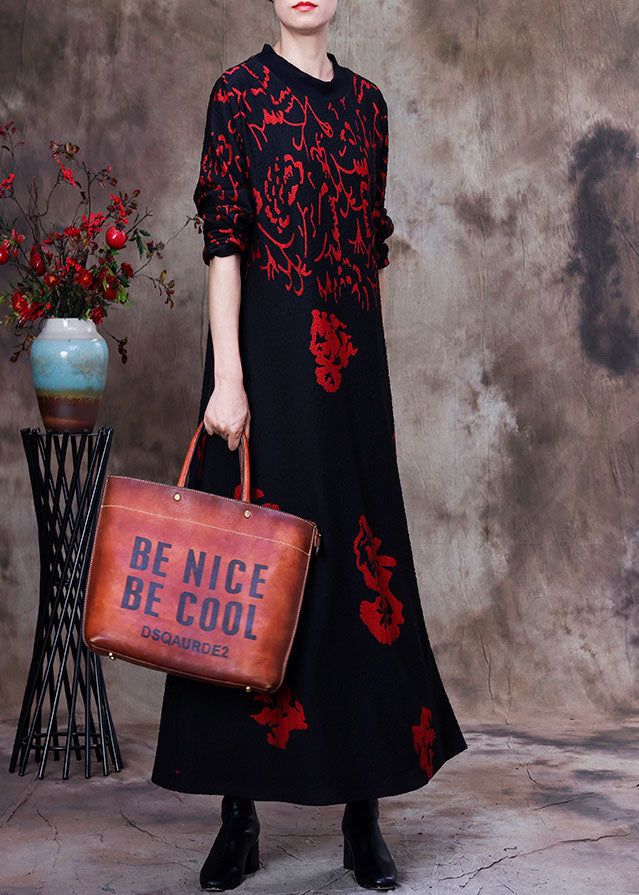 Classy Black Print Slim Fit Cotton Holiday Dress Spring
