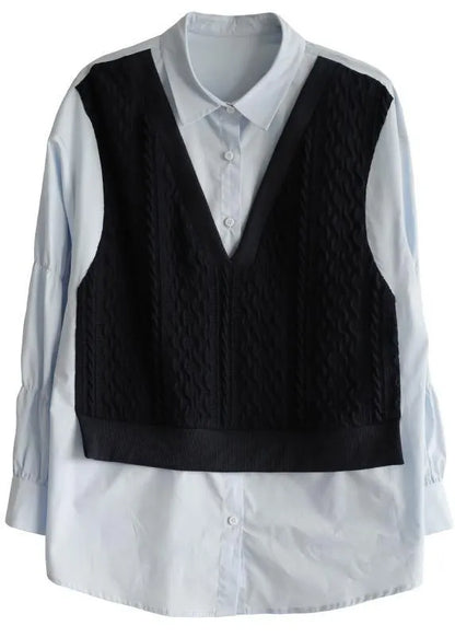 Unique Cinched Peter Pan Collar Shirt Blue