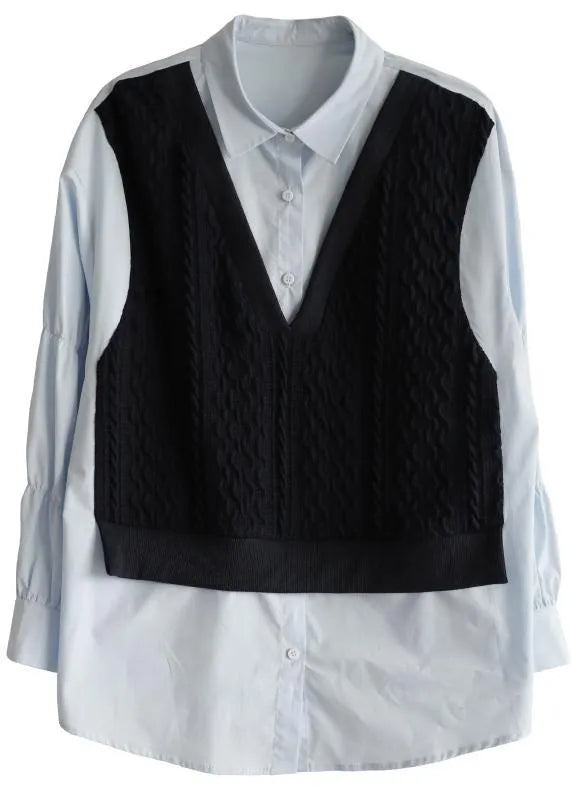 Unique Cinched Peter Pan Collar Shirt Blue