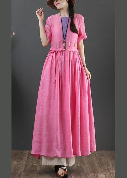 Style Rose O-neck Long Maxi Summer Linen Dress