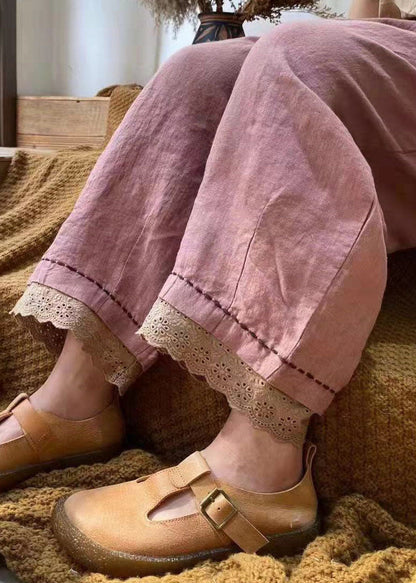Fine Purple Pockets Patchwork Cotton Harem Pants Spring