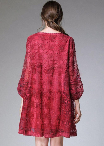 Mulberry O-neck Tulle Spring Long Sleeve Maxi Dress