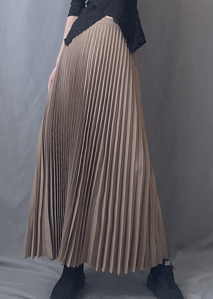 Art Chocolate Wrinkled Elastic Waist a Line Skirts Spring