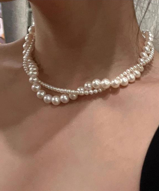 White Alloy Double-layer Pearl Gratuated Bead Necklace
