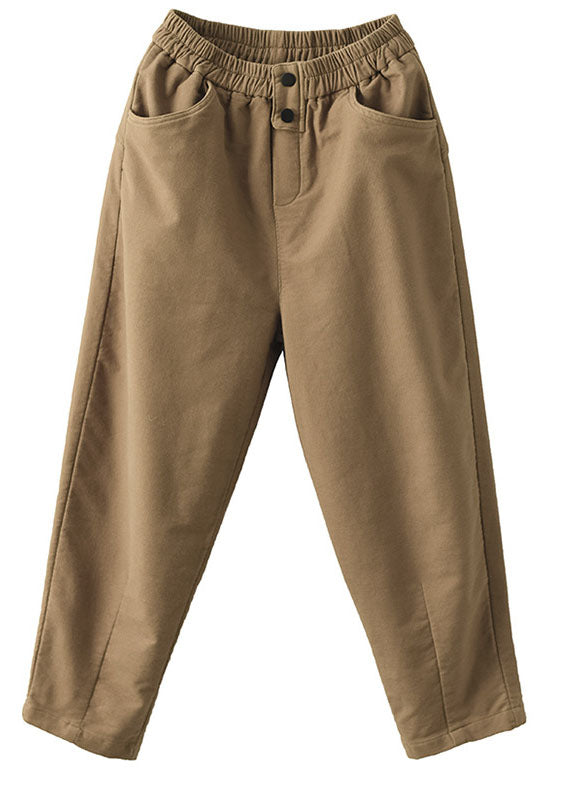 Khaki Elastic Waist Oversized Cotton Harem Pants Fall