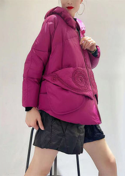 Orange Zip Up Pockets Patchwork Duck Down Down Coats Winter