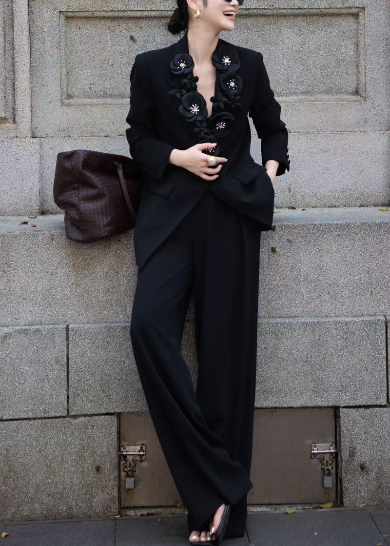 Italian White Decorated Suit Coat and Pants Two Pieces Set Fall