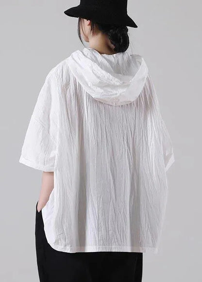 White Hooded Cotton Tops Summer