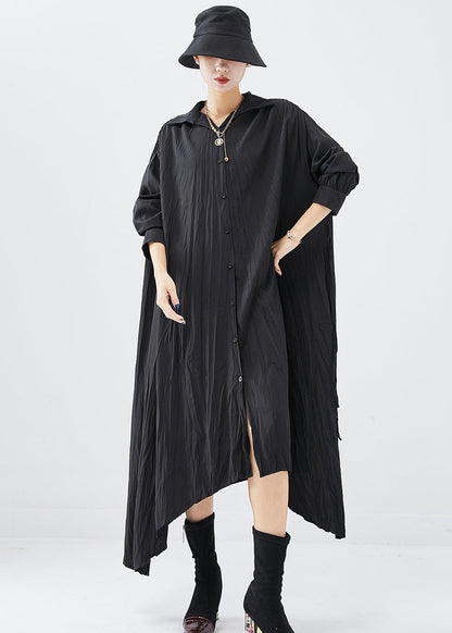 Black Oversized Asymmetrical Design Cotton Shirt Dress Fall