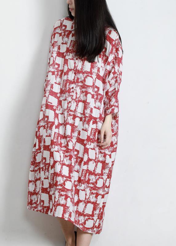 Unique Red Print Cotton Pockets Patchwork Summer Vacation Dresses