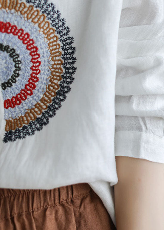 White Loose Linen Shirt Top Low High Design Long Sleeve